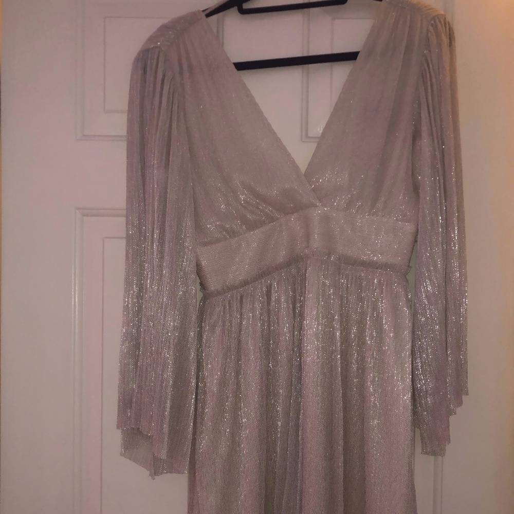 Champagne flowy short dress.